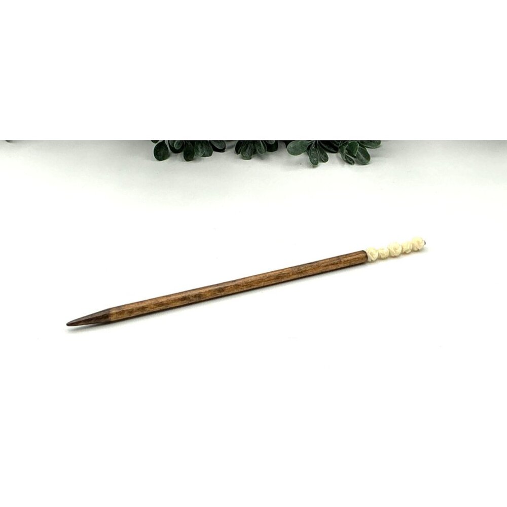 Handcrafted Wood Hair Stick Cream Rose Shape Resin Beads